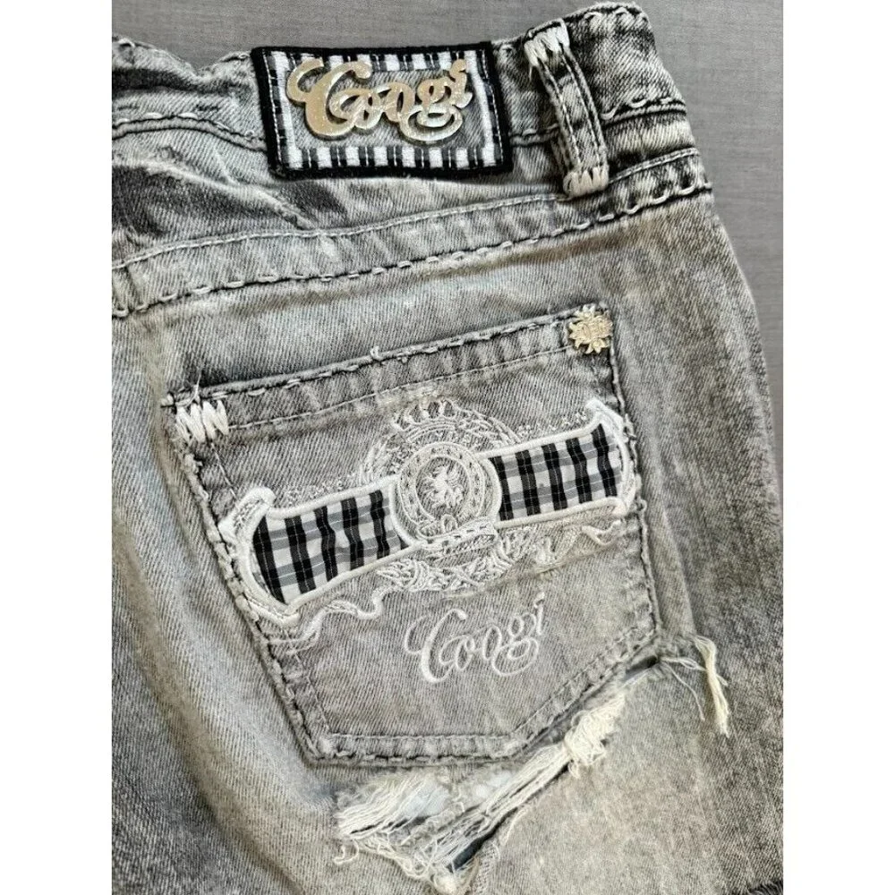 Coogi Cut Off Shorts Womens 32 Gray Denim Raw Hem Button Ladies.‎